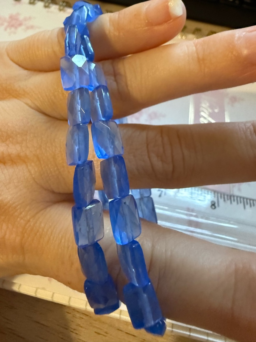 Blue Faceted Glass Bead Stretch Bracelet - Women Jewelry